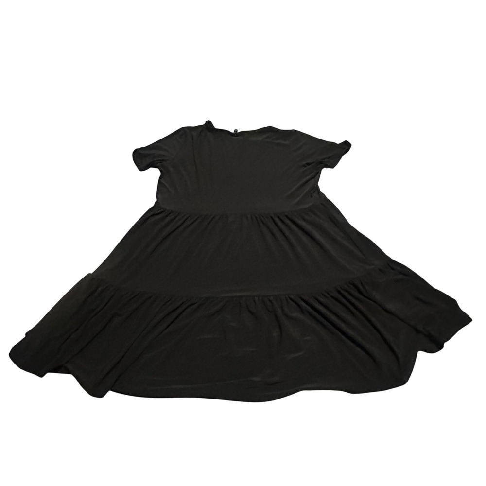 Nicole Miller New York Womens 1X Black Tiered Babydoll Dress Short Sleeve Knit